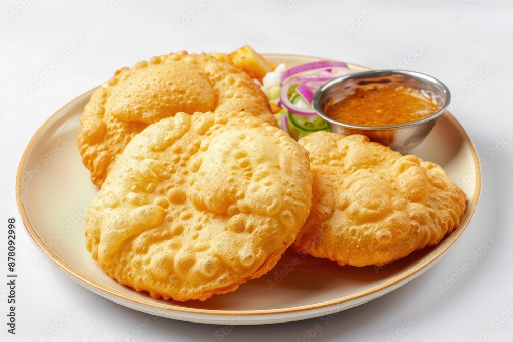 Deep Fried Poori Bread with Tamarind Chutney and Salad Deep Fried Poori Bread with Tamarind Chutney and Salad