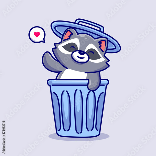 Cute Raccoon In Bin Trash Waving Hand Cartoon Vector Icon
Illustration. Animal Nature Icon Concept Isolated Premium
Vector. Flat Cartoon Style