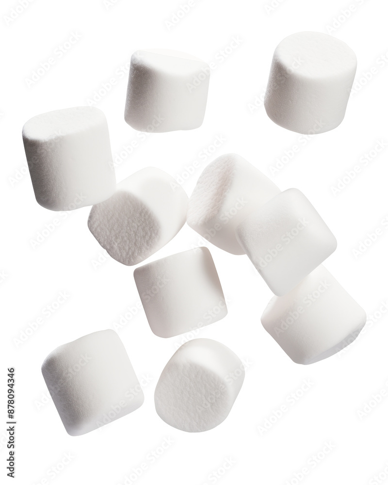 Falling marshmallow isolated on white background, clipping path, full depth of field Falling marshmallow isolated on white background, clipping path, full depth of field