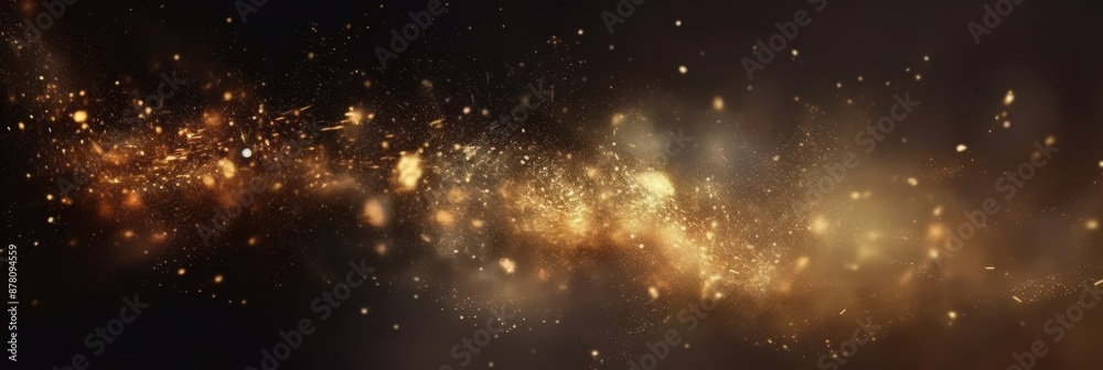 Glowing Golden Nebula in the Cosmic Darkness, gold and black. defocused, banner Glowing Golden Nebula in the Cosmic Darkness, gold and black. defocused, banner