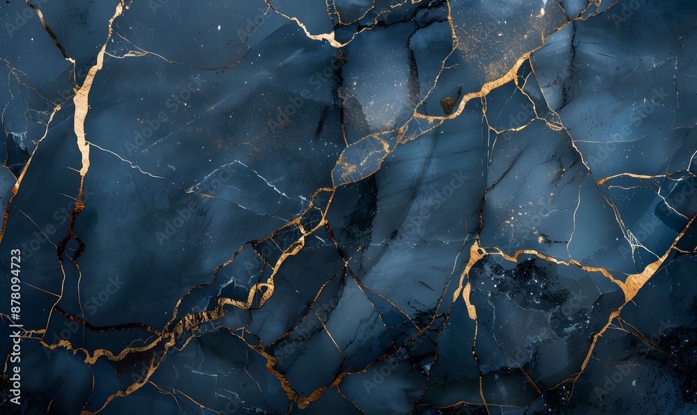 navy marble texture background with cracked gold details, Generative AI navy marble texture background with cracked gold details, Generative AI