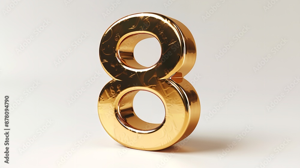 eight gold number on white wall background eight gold number on white wall background