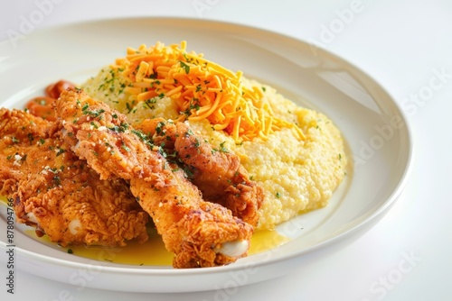 Cheesy Grits and Golden Fried Chicken Pieces