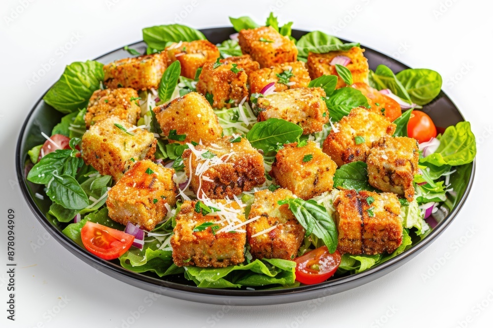 Vibrant Eggplant Crouton Salad with Basil and Oregano Vibrant Eggplant Crouton Salad with Basil and Oregano