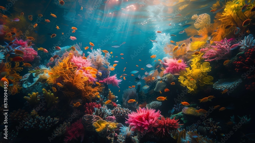 Fototapeta premium a real photograph of spectacular metaphysical oceanic scenery colorful underwater, coral reef in the sea