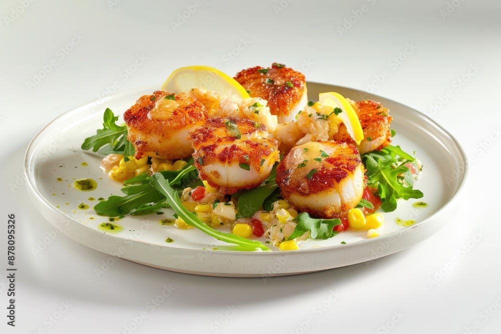 Deep-Fried Scallops Oscar with Arugula and Vinaigrette Deep-Fried Scallops Oscar with Arugula and Vinaigrette