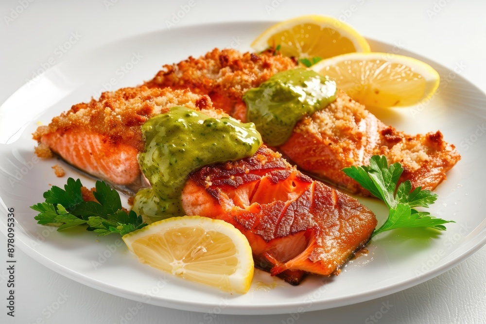 Tasty Deep-Fried Salmon Fillet with Mustard and Japanese Bread Crumbs Tasty Deep-Fried Salmon Fillet with Mustard and Japanese Bread Crumbs