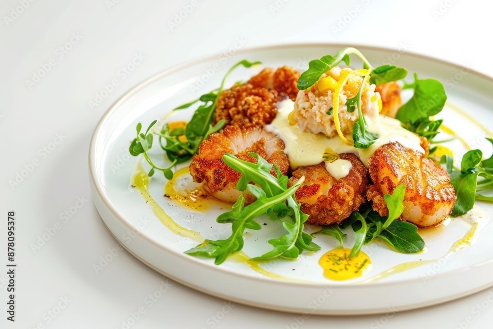 Elegant Deep-Fried Scallops with Oscar Sauce and Corn Cream Elegant Deep-Fried Scallops with Oscar Sauce and Corn Cream