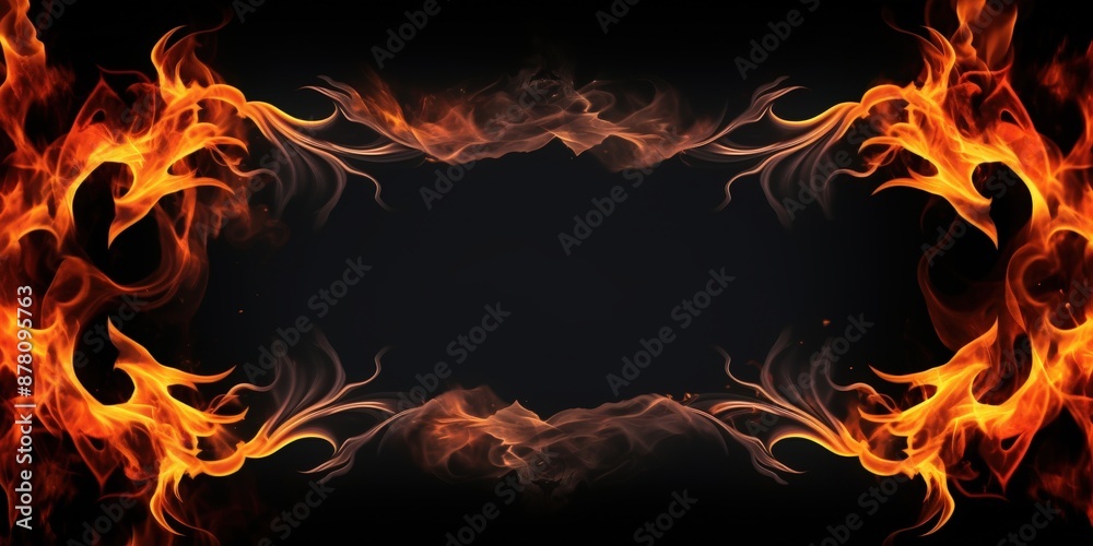 Fototapeta premium Fiery Frame: A fiery design on a black background.
