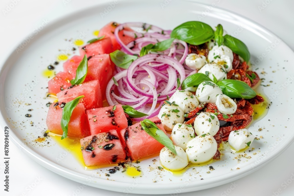 Vibrant Watermelon and Goat Cheese Salad with Basil and Olive Oil Vibrant Watermelon and Goat Cheese Salad with Basil and Olive Oil