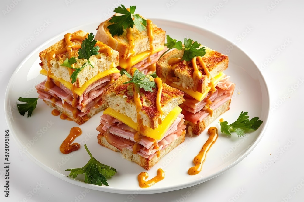Stacked Deli Sandwich with Mustard and Honey Mustard Drizzle Stacked Deli Sandwich with Mustard and Honey Mustard Drizzle