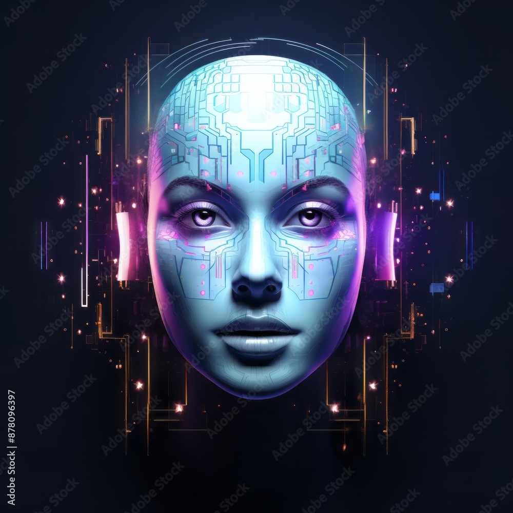 a woman with a robotic head is standing in front of a dark background , generated by AI a woman with a robotic head is standing in front of a dark background , generated by AI