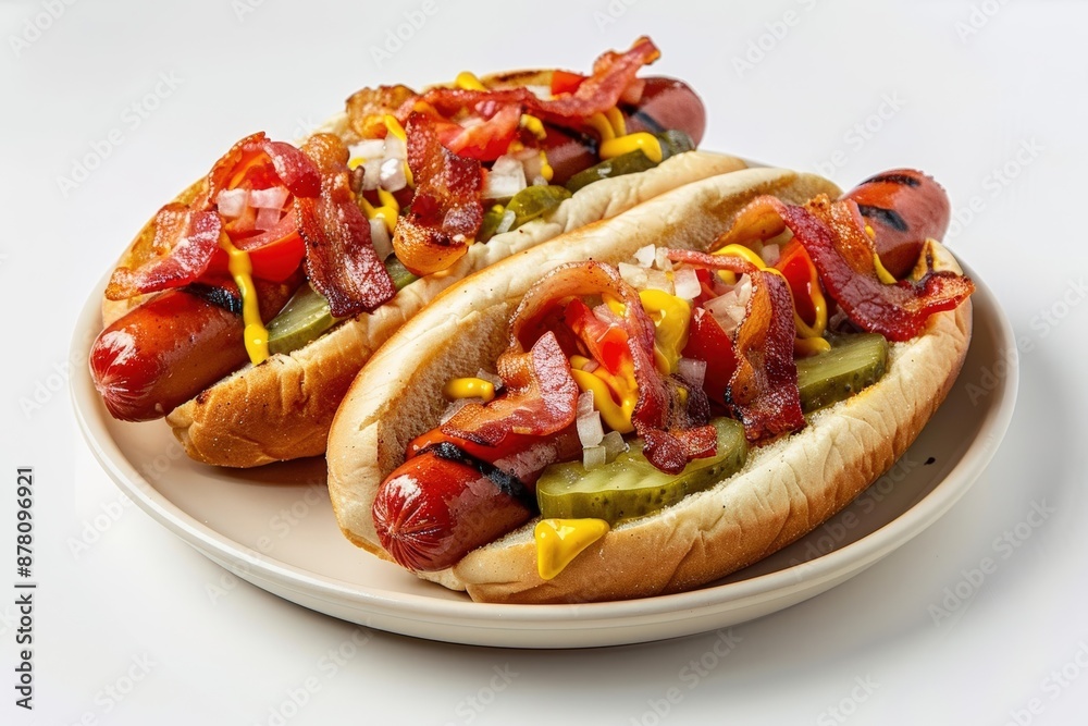 Deluxe Hot Dog: Grilled to Perfection with Bacon and Cheese Deluxe Hot Dog: Grilled to Perfection with Bacon and Cheese
