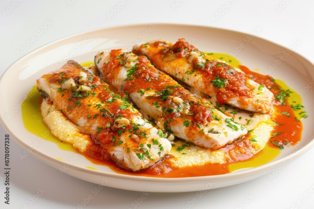 Flavor-Packed Red Snapper in Tomato Sauce on Creamy Polenta with Olive Oil Flavor-Packed Red Snapper in Tomato Sauce on Creamy Polenta with Olive Oil