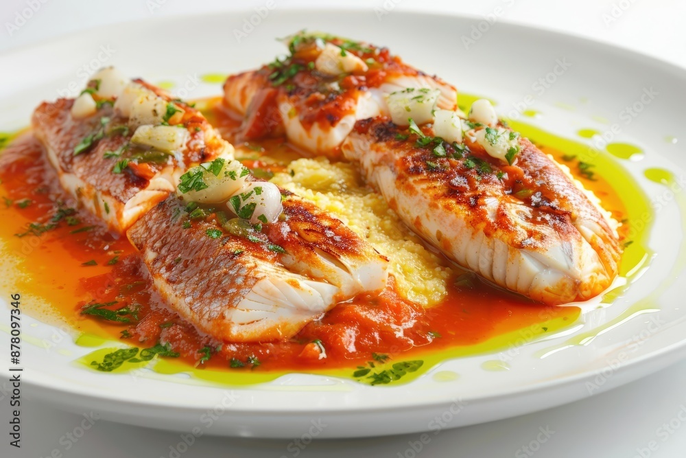 Mouthwatering Red Snapper with Tomato Sauce, Polenta, and Fresh Herbs Mouthwatering Red Snapper with Tomato Sauce, Polenta, and Fresh Herbs