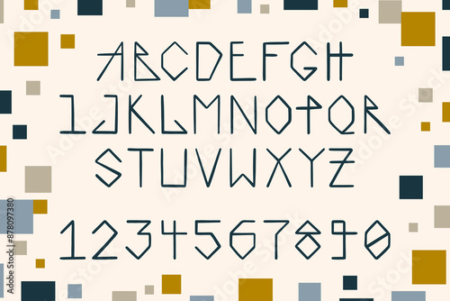 Hand drawn decorative alphabet and numbers set. Abstract font, Latin uppercase letters design