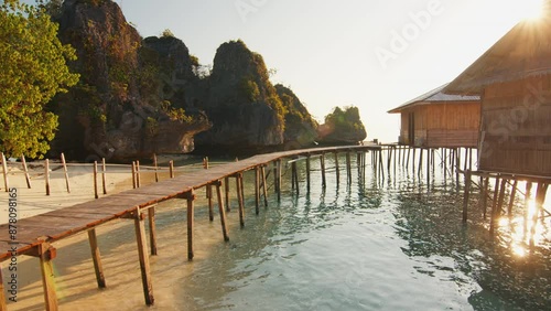 Buildings on the stilts in West Papua in Raja Ampat, Indonesia photo