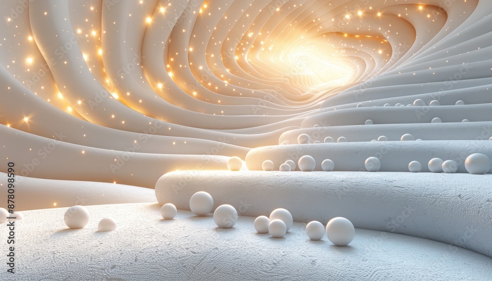 Obraz premium Golden Swirls and White Spheres
