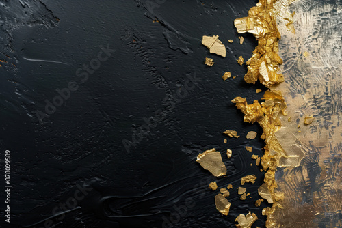 Black background with gold pieces on the side, copy space