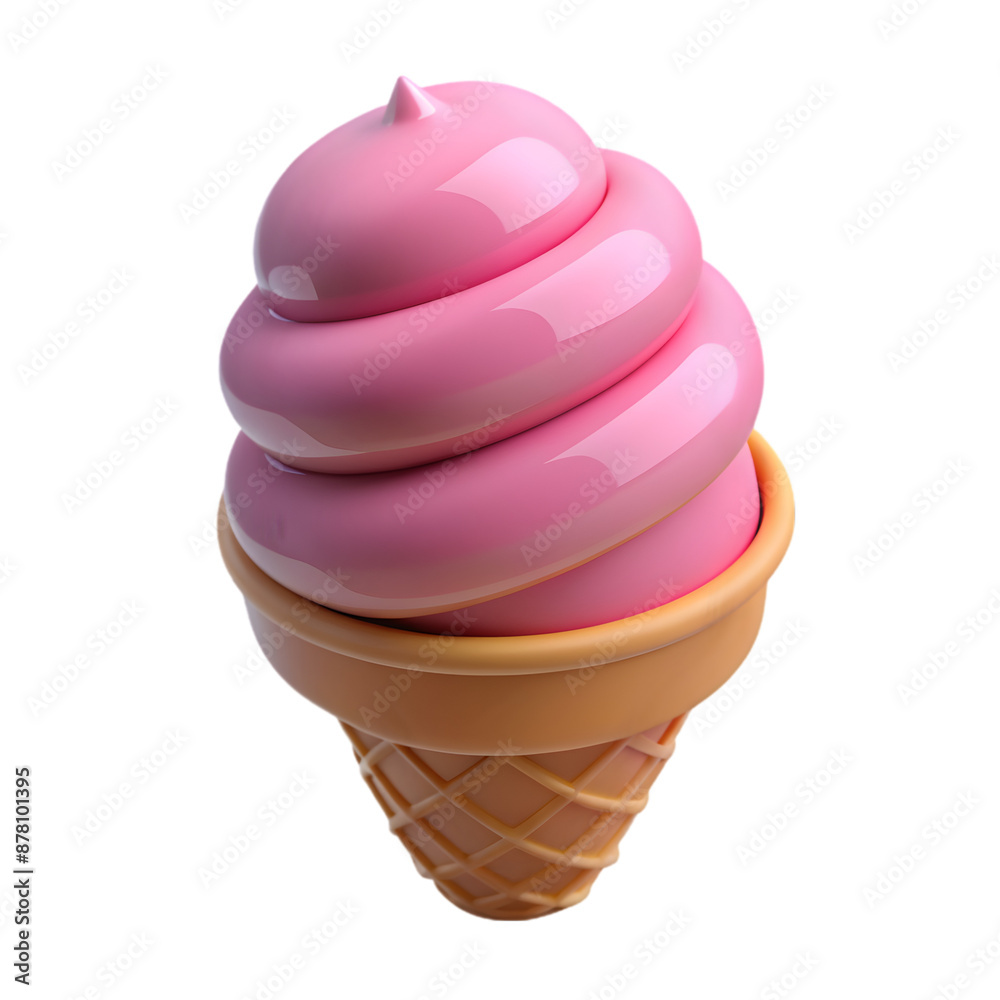 3d pink ice cream with waffle cone Isolated on white background 3d pink ice cream with waffle cone Isolated on white background