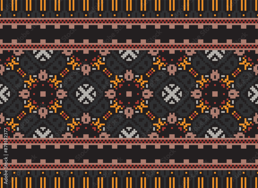 Naklejka premium Tribal striped seamless pattern. Aztec geometric black-white background. Can be used in fabric design for clothes, accessories, decorative paper, wrapping,