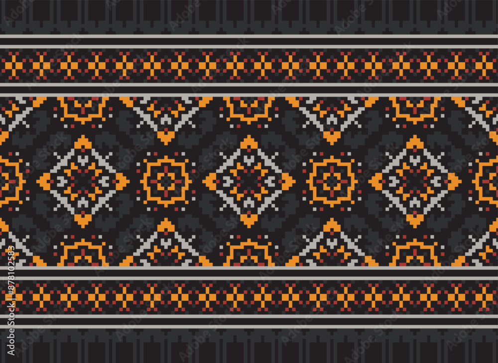 Obraz premium Wzór plemienny w paski bez szwu. Azteckie geometryczne czarno-białe tło. Może być stosowany w projektowaniu tkanin na ubrania, akcesoria, papier dekoracyjny, opakowania,