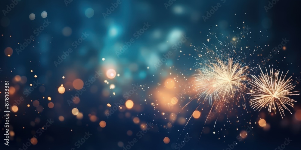 Fototapeta premium Sparkling Fireworks Display in the Night Sky,Happy New Year, Beautiful creative holiday background with fireworks and Sparkling