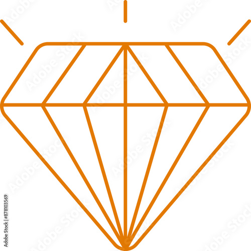 Isolated Diamond Stone Icon In Yellow Line Art.