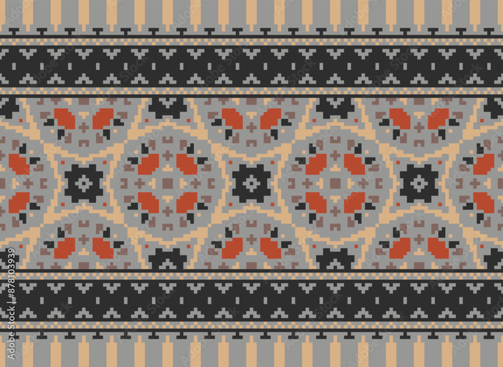 Obraz premium Tribal striped seamless pattern. Aztec geometric black-white background. Can be used in fabric design for clothes, accessories, decorative paper, wrapping,