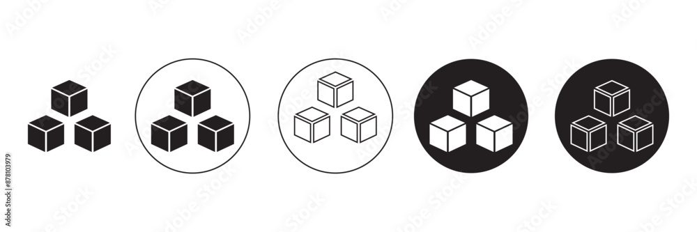 Obraz premium Three ice cubes or sugar cubes set flat vector icon for apps and websites, cube icon symbol with three blocks. cubic building icon, three sugar cubes icon