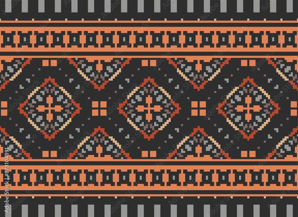 Fototapeta premium Tribal striped seamless pattern. Aztec geometric black-white background. Can be used in fabric design for clothes, accessories, decorative paper, wrapping,