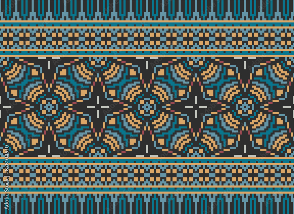 Fototapeta premium Tribal striped seamless pattern. Aztec geometric black-white background. Can be used in fabric design for clothes, accessories, decorative paper, wrapping,