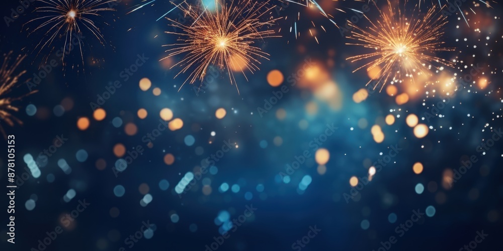 Naklejka premium Sparkling Celebration Fireworks,Happy New Year, Beautiful creative holiday background with fireworks and Sparkling