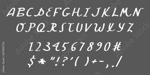 set of hand drawn letters. hand drawn Typography. Font For Kids And Games. Vector alphabet letters set, white script. Perfect for happy birthday design in minimalism style, for school