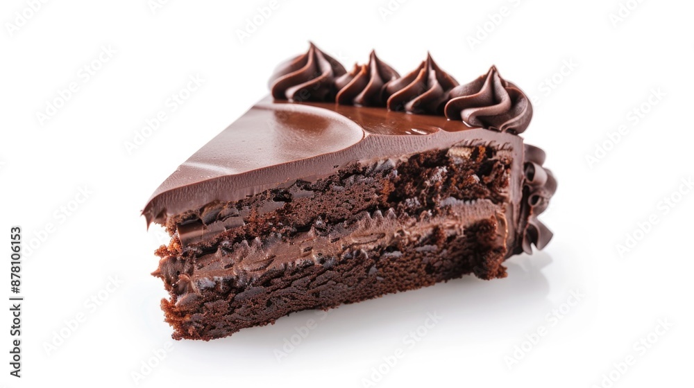 Chocolate Cake Slice. Delicious Dessert with Cream on Isolated White Background Chocolate Cake Slice. Delicious Dessert with Cream on Isolated White Background