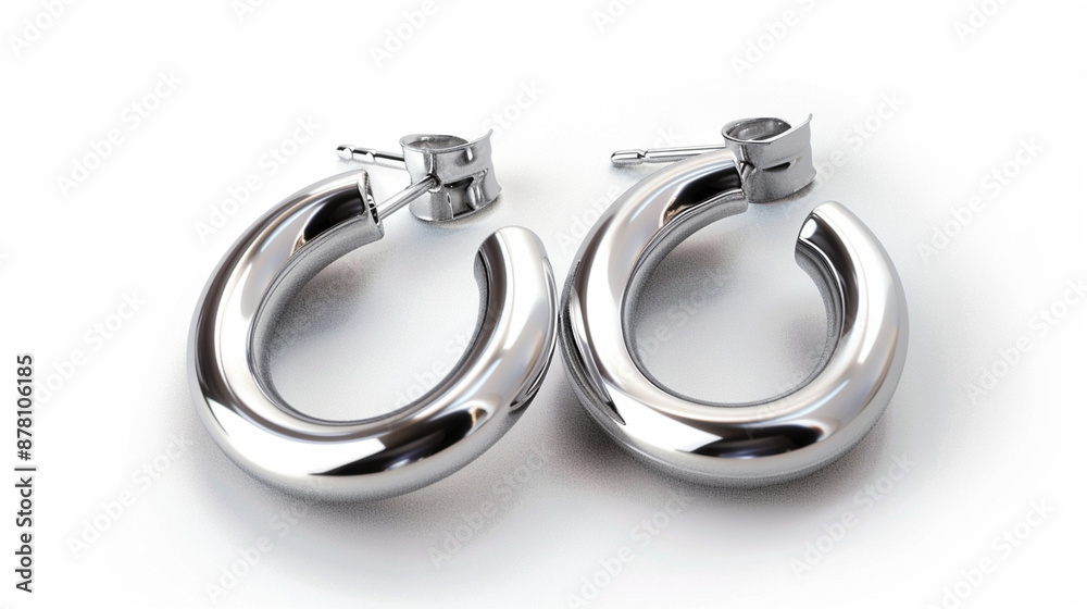 two silver earrings isolated on white two silver earrings isolated on white