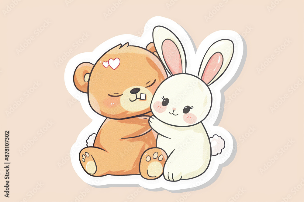 Cute cartoon bear and bunny hugging Cute cartoon bear and bunny hugging