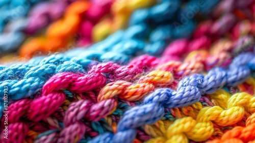 A close-up shot of colorful knitted fabric.