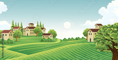 rural areas in agricultural fields, cool natural beauty with trees and clear skies