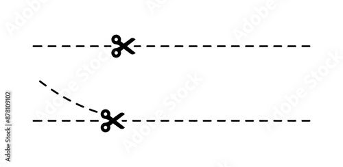 Scissors Set Icons. Place to cut the icon. Linear and Silhouette style. Vector icons.