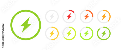 Charge Set Icons. Charging Icons. Flat and Silhouette style. Vector icons.
