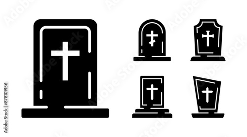 Tombstone Set Icons. Silhouette style. Vector icons.
