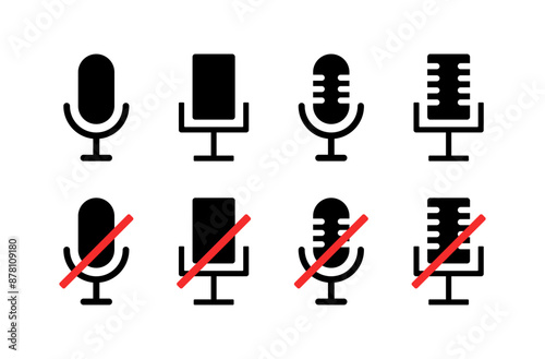 Microphone Set Icons. Flat and Silhouette style. Vector icons.