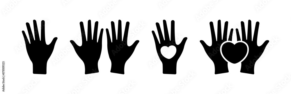 Hands icons. Love icons. Silhouette style. Vector icons. Hands icons. Love icons. Silhouette style. Vector icons.