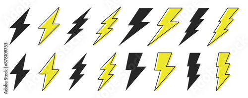 Creative vector collection of lightning bolts and electric power icons. Abstract symbol illustration for flash, lightning, thunderbolt, energy, and electricity in flat style for apps and website