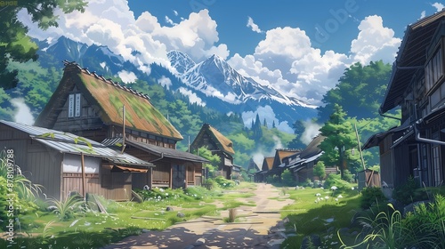 village landscape anime style