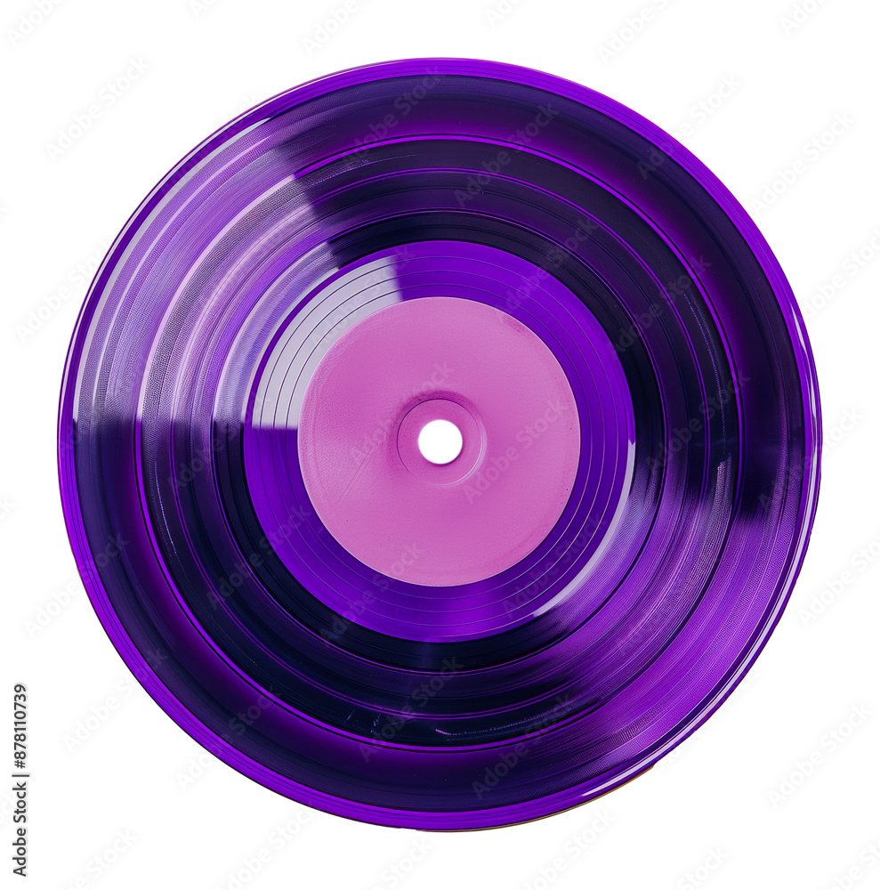 Purple vinyl record with pink label, cut out - stock png. Purple vinyl record with pink label, cut out - stock png.