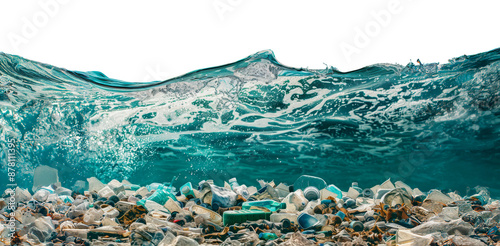 .Wave crashing into polluted shoreline, cut out - stock png. photo