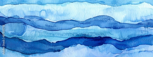 Wallpaper Mural Hand-Drawn Blue Watercolor Waves with Creative Oceanic Patterns on White Background  Torontodigital.ca