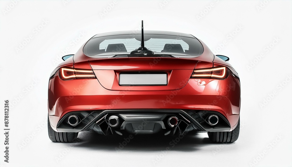 Fototapeta premium Red Racer: Rear Perspective of a Sporty Unbranded Car Against a White Background